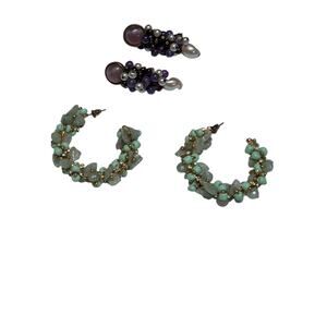 Statement Earring Bundle Aventurine Hoops + Amethyst Cluster Drops